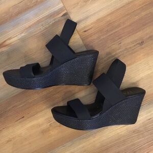 Italian Shoemakers Y2K Black Elastic Strap Wedge Sandals Size 8